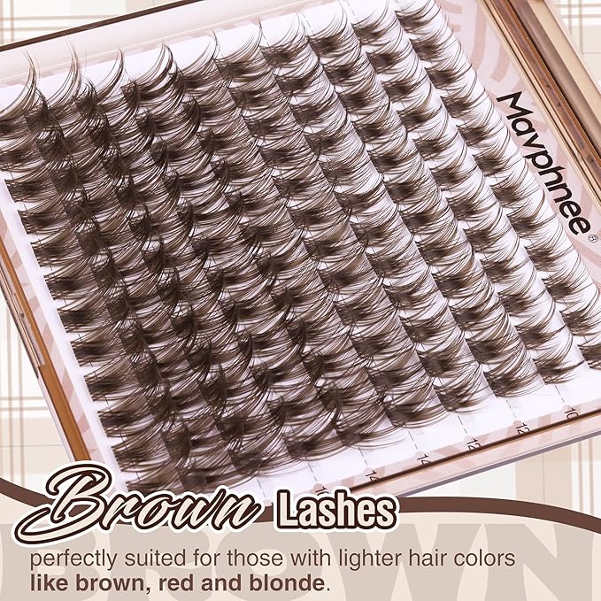 Mavphnee Brown Lash Clusters Dark Brown Eyelash Extensions Natural Lash Extensions Fairy Cluster Eyelash Extensions Wispy D-Curly Individual Eyelashes Clusters 10-18MM 120Pcs Soft Cluster Lashes
