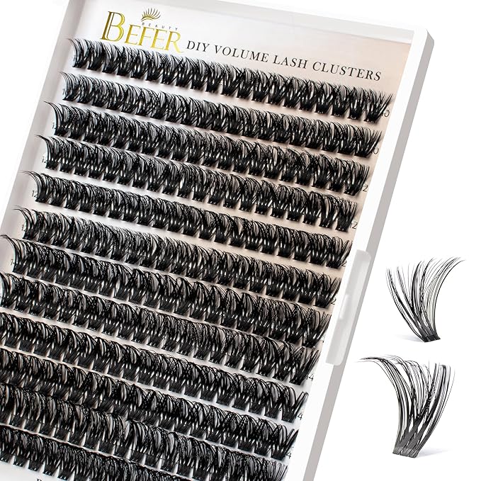 BEFER Lash Clusters, 240 Pcs D Curl Eyelash Clusters Volume Individual Lashes Extensions 10-16MM Fluffy Cluster Eyelash Wispy Cluster Lashes DIY At Home(70P)