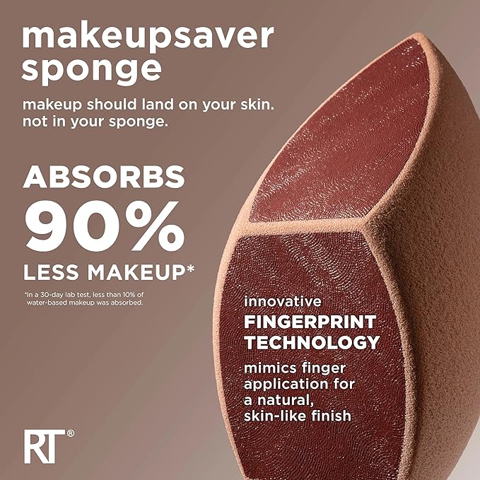 Real Techniques Makeupsaver Sponge, Makeup Blender Sponge For Liquid & Cream Formulations, Natural Finish & Reduces Makeup Waste, Targeted Application, Cruelty & Latex-Free, 1 Count (Pack of 2)