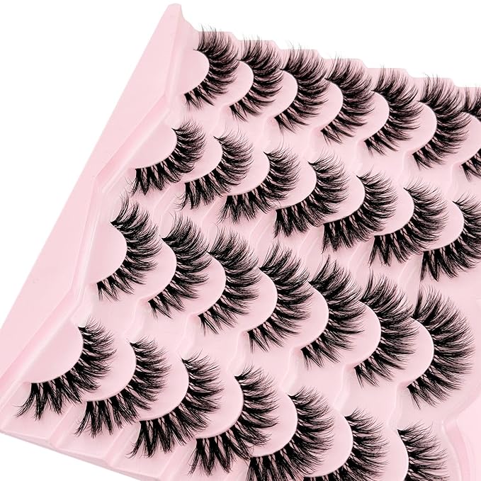 Cat Eye Lashes Yasnai False Eyelashes Volume Thick Lashes 16mm Wispy Cat Eye Fake Lashes Natural Eyelashes 14 Pairs Pack