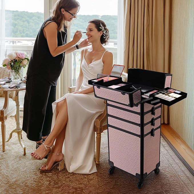 BYOOTIQUE Makeup Train Case Trolley w/Cube Case Cosmetic Organizer Art Deco Bloom