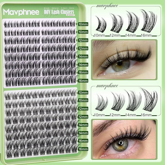 Lash Clusters Wispy Eyelash Extensions 2 Styles Fairy Cluster Lashes Individuals Natural Eyelash Clusters Spiky Cluster Lashes C-Curly DIY Lash Value Pack by Mavphnee (184Pcs, 10-16MM)