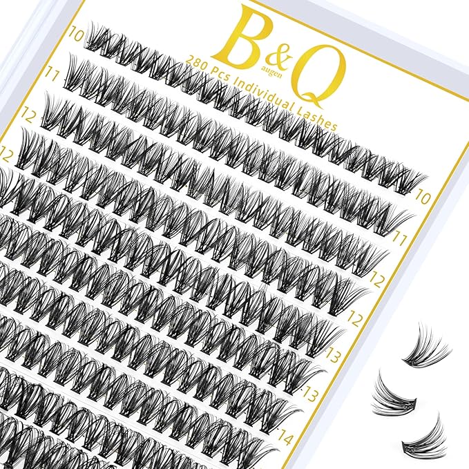 B&Q Lash Clusters 280PCS Natural Eyelash Clusters, 40D C 10-18mm Individual Lash Wispy Eyelash Extension with Soft Thin Band, Classic Look Pestañas Postizas Comfortable DIY at Home(40D-C-10-18mm)