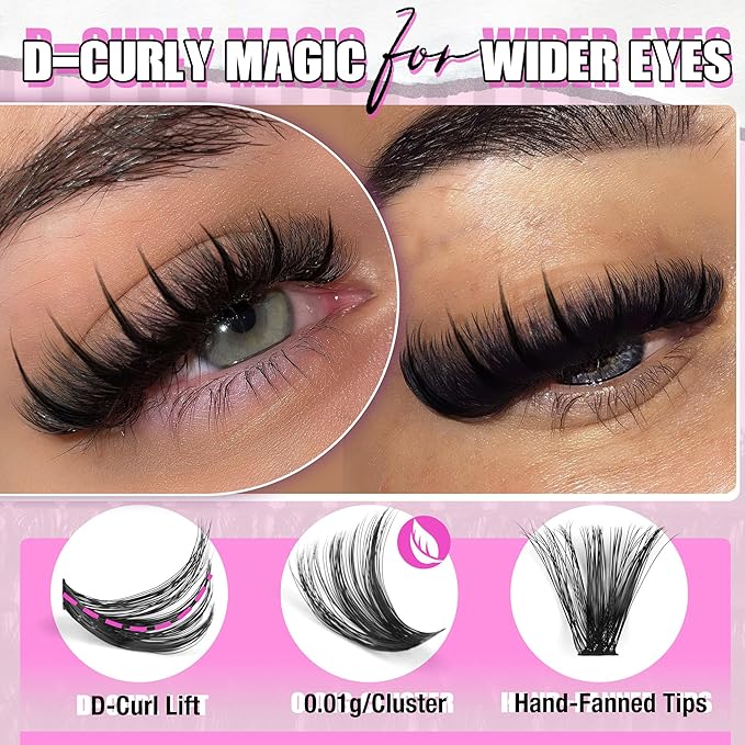 Spikes Lash Extensions Russian Lash Clusters Spiky Individual Eyelashes 100D 120D Volume Cluster Eyelash Extensions 224 Pcs D-Curly Cluster Lashes Hybrid Eyelash Cluster by Mavphnee (12-19MM)