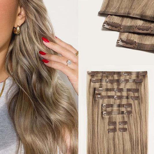 Luxy 100% Remy Human Hair - Seamless Clip-In Hair Extensions - Multi-Dimensional Color for Natural Blending, Adds Volume & Length 180 grams 20" Dimensional Natural Blonde