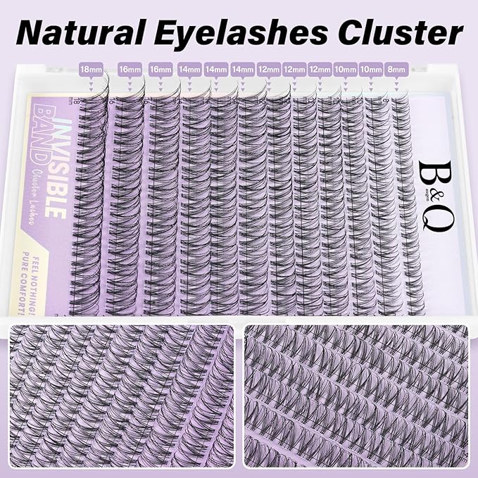 B&Q Venus Lash Clusters Kit Natural Lashes Clusters Wispy Invisible Band Manga Lashes Individual Lashes Bond and Seal Eyelash Extension Kit Easy Removal (Venus Kit-8-18MIX)