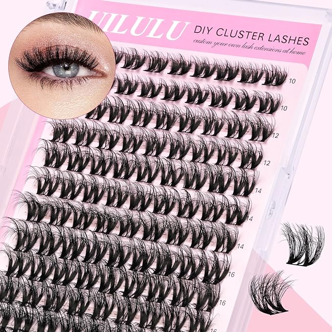 Lash Clusters Kit for DIY Lash Extension at Home, False Eyelashes Set with Bond Seal, Lash Remover, Brush, Tweezers, D Curl Wispy Individual Clusters Eye Lash Extensions Kit (U10 DIY Lash Kit)