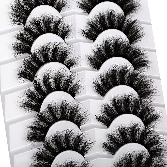 Pooplunch False Eyelashes Cat Eye Lash Volume Wispy Dramatic Fake Eyelash 8D Faux Mink Strip Lashes 7 Pairs Pack
