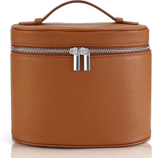 Makeup Bag Vanity Case Cosmetic Bag with Removable Divider Travel Toiletry Bag for Women Portable Make up Box Organizer, Brown