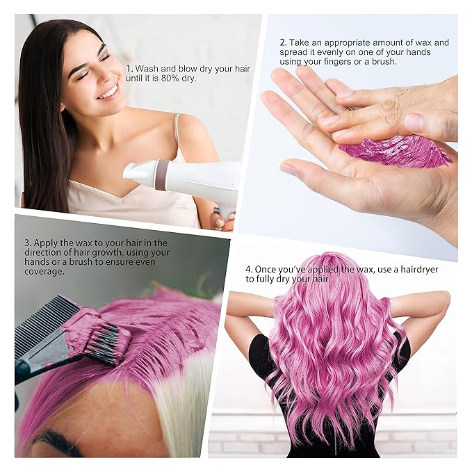 Temporary Pink Hair Color Wax with Dye Brush, Instant Natural Hairstyle Cream 4.23 oz, Disposable Coloring Mud for Men Women Youth, Washable Styling Pomades, Party Cosplay DIY Halloween