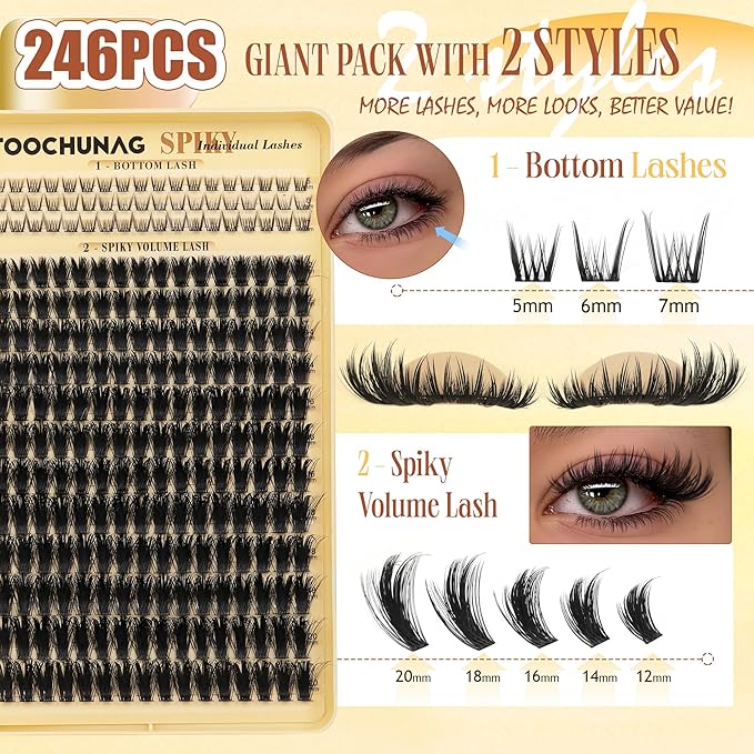 Thick Eyelash Clusters Spiky Lashes Clusters 12-20mm Volume Eyelashes Extensions with Bottom Lash Clusters D Curly Fairy Mink Cluster Lashes Extensions by TOOCHUNAG