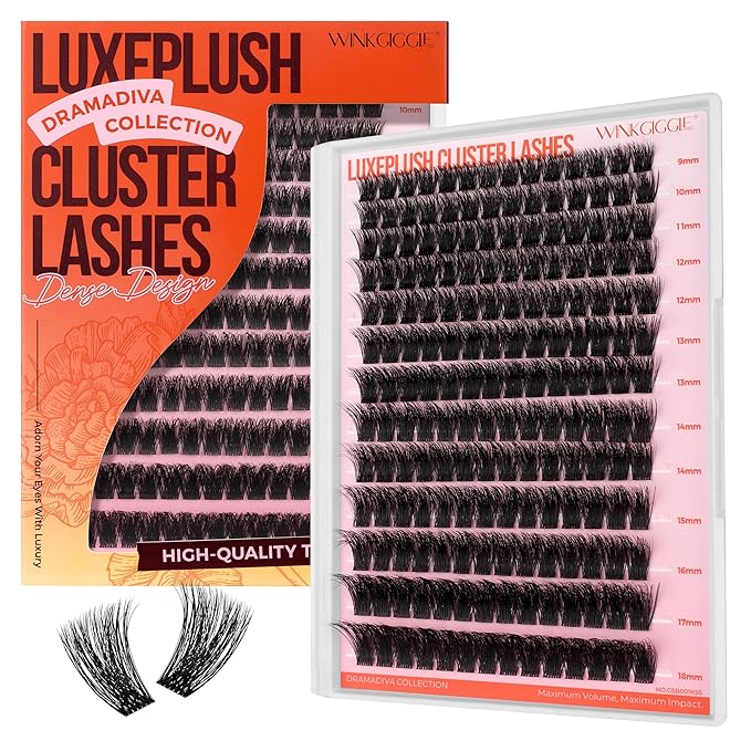 WINKGIGGLE Lash Clusters,Mega Volume DIY Individual Eyelash Extensions Wispy Lashes Cluster Kit at Home