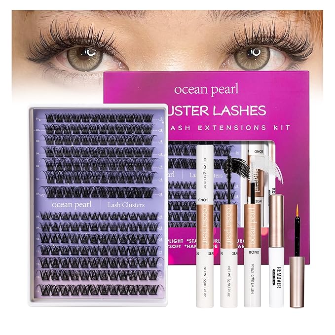 Ocean Pearl Lash Clusters Kit 168pcs,Eyelashes,spike-effect cluster lashes,10-18mm manga/anime-inspired lashes clusters,DIY Cluster Eyelash Extensions kit with lash bond+seal+remover+tweezers-DM01+M38