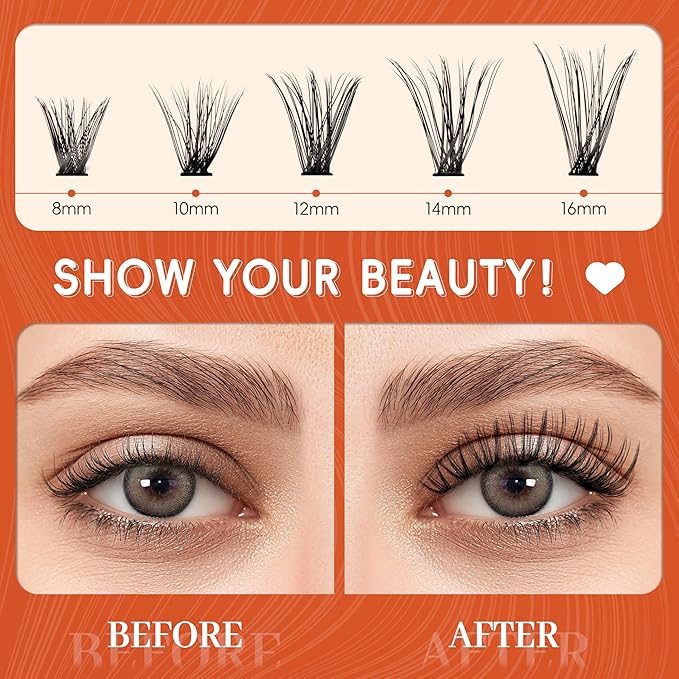 Lash Clusters DIY Lash Extensions, D Curl Individual Lashes Clusters Lashes Wispy Lash Extensions Natural Look Eyelash Clusters Mix 8-16mm(40D-0.07D-8-16mm)