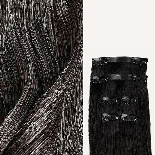 Luxy 100% Remy Human Hair Extensions for Thin Hair Thinning Hair Fill-Ins – 6 Seamless Wefts Multi-Dimensional Color Blend - Natural-Looking Volume & Coverage 80 grams 16" Dark Gray Thinning