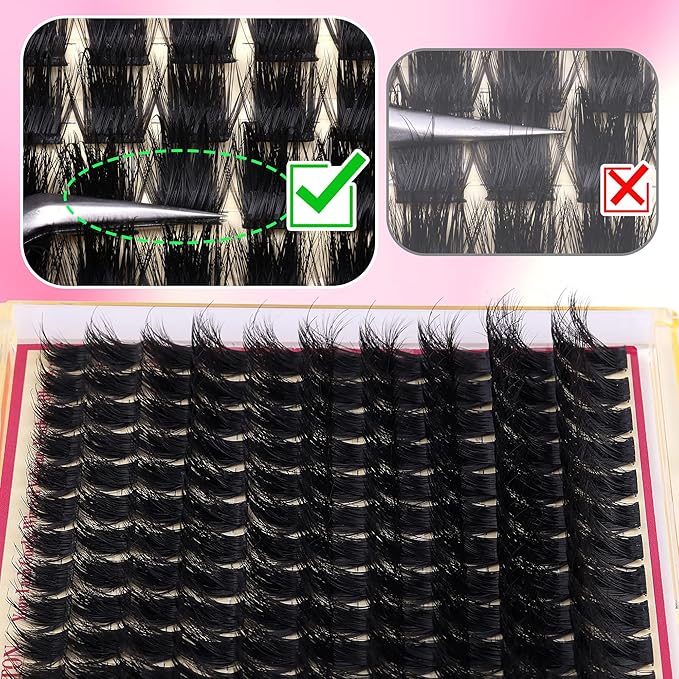 FANXITON 3D Volume Lash Clusters with Spiky 12-18mm Long Lash Extension Wispy Eyelash Clusters Fluffy DIY Eyelash Extensions for Dramatic Salon Look at Home