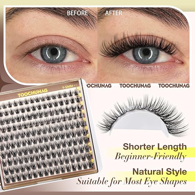 Short Lash Clusters 9-12mm Wispy Cluster Eyelash Extensions 160pcs Natural Individual Lashes Natural Look C Curly Thin Band Eyelashes Clusters by TOOCHUNAG