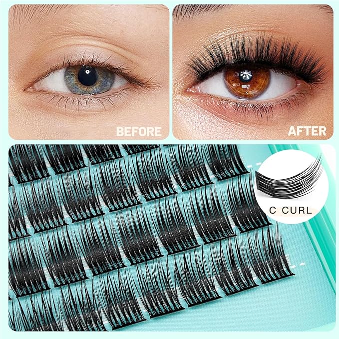 Bodermincer Lash Clusters D Curl Black/Brown/Colored Lashes 10-12-14/12-14-16/16-18-20mm Mixed Lash Clusters Kit For Beginner (Y11-C Curl-Black-8-10-12mm)