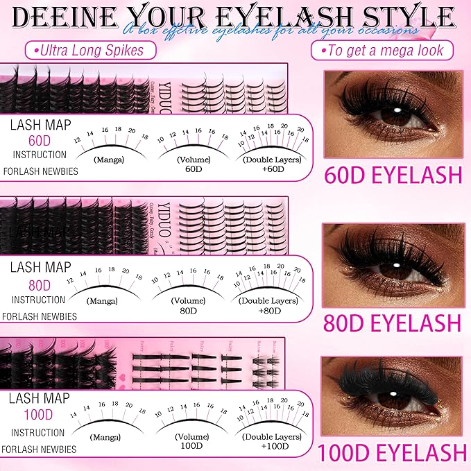 Lashes Clusters Kit with Spikes Bottom Extensions False Eyelashes 816Pcs Bulk Packs with 2X Bond&Seal Volume D Curl Wispy Individual Fake Eyelash Wholesale Large Pack for Beginners Gift Choice