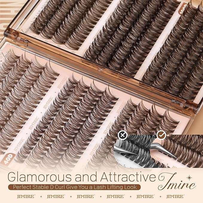 JIMIRE Brown Lash Clusters 6 Styles Mixed D Curly Eyelash Clusters Natural 476Pcs Fluff Cluster Eyelash Extensions Wispy Brown Cluster Lashes Extensions for Everyday Wear(30D+40D+50D+60D+80D+100D)