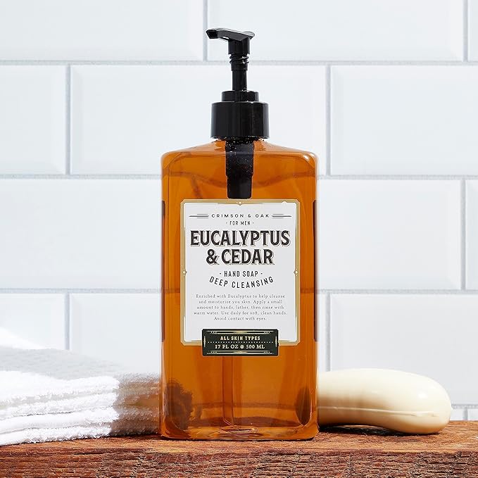 Body Prescriptions Crimson & Oak Men's Deep Cleansing Hand Soap with Pump Dispenser, 17 Fl Oz (Pack of 4), Eucalyptus & Cedar