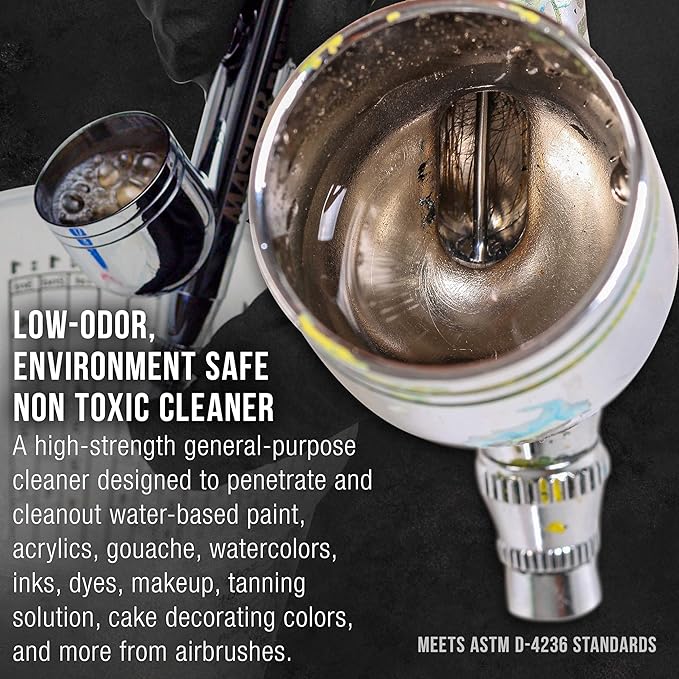 U.S. Art Supply 16oz Airbrush Cleaner - Fast-Acting Cleaning Solution for Water-Based Mediums, Acrylic Paint, Makeup - Air Brush Cleaner for Clogged Airbrushes, Paint Brushes, Artist Tools
