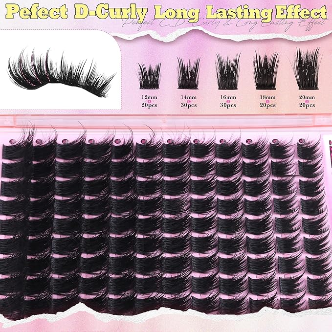 ALICE Lash Clusters Thick Volume Eyelash Clusters with Spikes Wispy Cluster Eyelash Extensions 12-20mm Fluffier Dramatic Individual Lashes Thin Band Lash Extensions Salon DIY at Home
