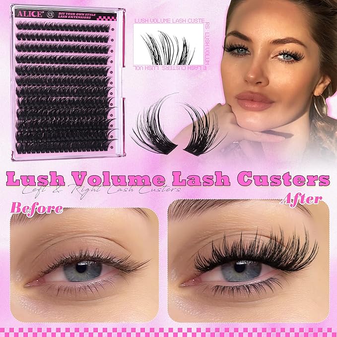 ALICE Eyelash Clusters Spiky Volume Lash Clusters Cluster Eyelash Extensions Fluffier Wispy 100D 240pcs 12-22mm CC- Curly Individual Lashes Fairy Salon Lash Extensions DIY at Home