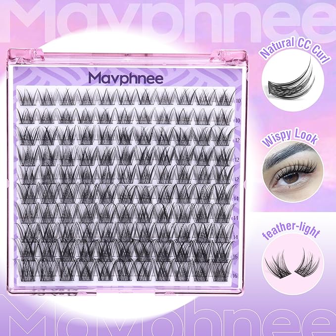 Mavphnee Wispy Lash Clusters Natural Eyelash Clusters 110 Pcs Cluster Eyelash Extensions CC-Curly Individual Lashes Clusters 10-16MM Cluster Lashes Extension For Everyday Wear Natural Makeup Look