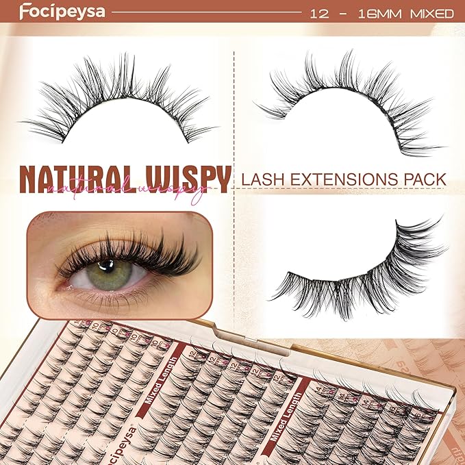 Focipeysa Lashes Clusters Wispy Natural Lash Clusters 10-16mm Eyelash Clusters Individual Eyelashes Pestañas Postizas Naturales Fairy Eyelashes Extensions Natural False Eyelashes