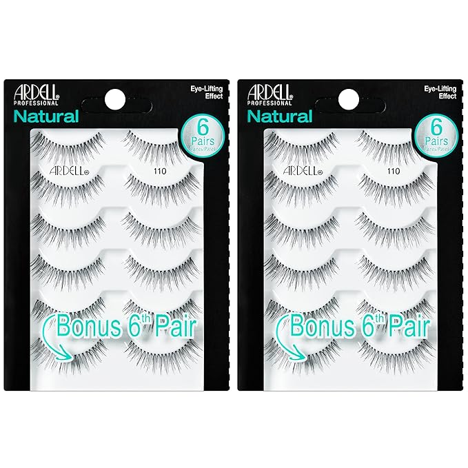 Ardell False Eyelashes Natural Lashes 110 Black - Reusable Strip Lashes for Everyday Wear, 2 Pack