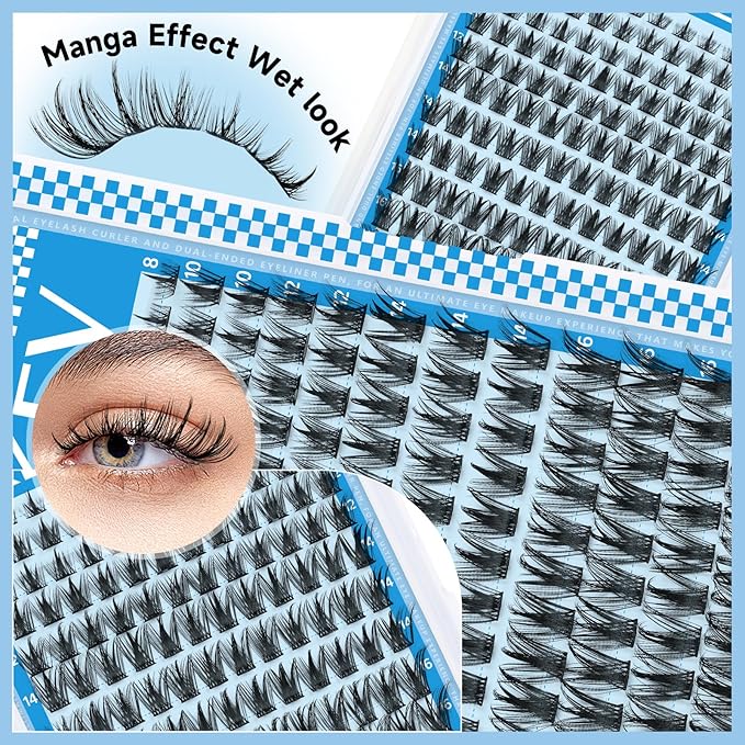 Manga Lash Clusters Kit 8-18mix Spiky Fairy Lash Clusters Kit Ultra-Thin Band Manga Lashes Eyelash Clusters Kit With Lash Bond And Seal DIY at Home(Fairy05 Kit)