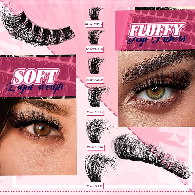 D Curl Lash Clusters Extensions 280 Pcs Individual Eye lash Clusters 120D Cluster Eyelash Lashes Wispy Clusters Lashes Makeup at Home - DIY Lash Extension Kit for Self Application (10-20MM) Mix