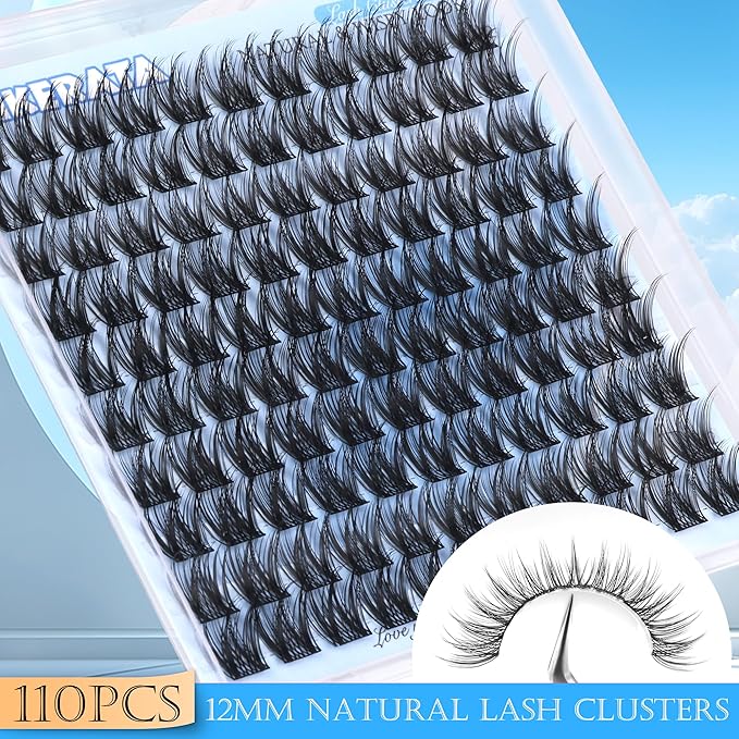 12mm Wispy Lash Clusters Natural Cluster Eyelash Extensions DIY Individual Lashes C Curvature Eyelash Clusters for Daily Wear with Soft Lash Band