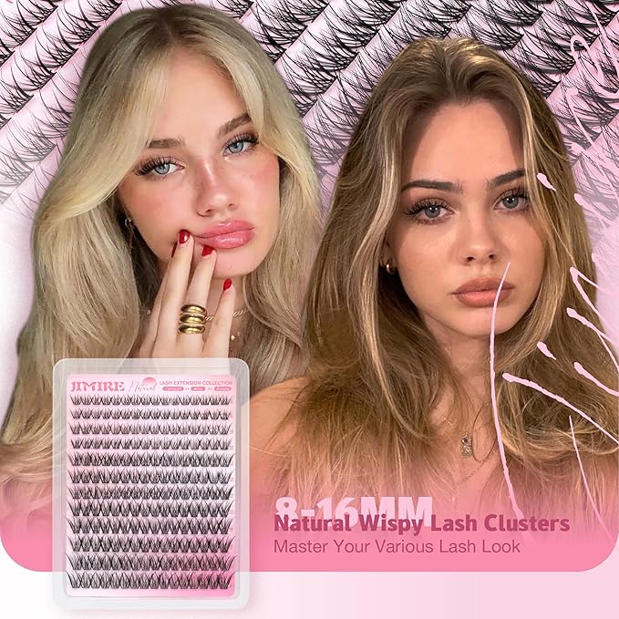 JIMIRE Natural Lash Clusters Wispy Eyelash Clusters 192Pcs C-Curly Cluster Eyelash Extensions 8-16MM Pestañas Postizas Naturales Lash Extensions Easy to Apply DIY at Home by Self