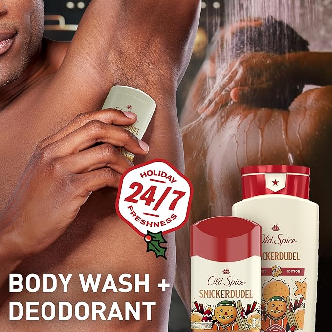 Old Spice Body Wash for Men, Holidudes Holiday Edition, 24/7 Holiday Freshness, Lasting Scent and Rich Lather, Stocking Stuffer, Snickerdudel Sugar Cookie Scent, 16 oz