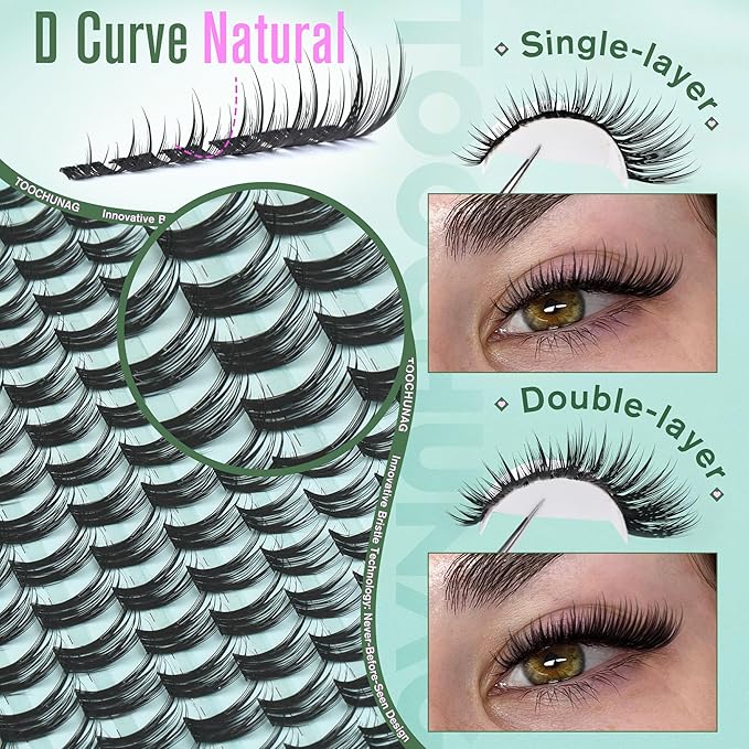 Wispy Lash Clusters Kit Natural Eyelash Clusters Kit 10-20mm Volume Individual Lashes Extension Kit 150pcs D Curly Soft Lightweight Cluster Eyelash Extensions with Lash Bond and Seal by TOOCHUNAG