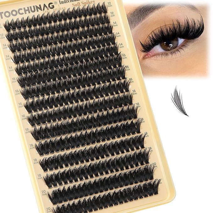 Spiky Lash Clusters 300pcs 100D Long Eyelash Clusters 12-20mm Manga Lashes Individual Volume Cluster Eyelash Extensions Thick DIY Plume Flake Cluster Lash Extension by TOOCHUNAG