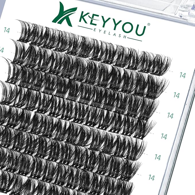 Lash Clusters,96 Pcs Cluster Lashes Y07 D Curl 14mm DIY Lash Extensions Eyelash Clusters,KEYYOU Volume Wispy Individual Lashes Soft&Comfortable Easy DIY at Home(Y07,D-14mm)