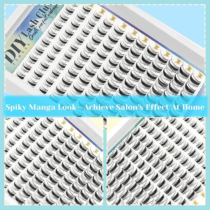 Lash Clusters Fairy Eyelash Clusters D Curl Manga Cluster Lashes 10-16mm Natural Spiky DIY Lash Extensions 120pcs Anime Cluster Eyelash Extensions at Home (Airy)