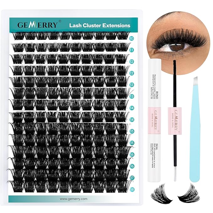 GEMERRY DIY Lash Extension Kit for Beginners 280 PCS Individual Lash Clusters Kit 0.07D 10-18 MIX Eyelash Extension Kit Lash Glue for Eyelash Extensions(200D-0.07D,10-18MIX-KIT)