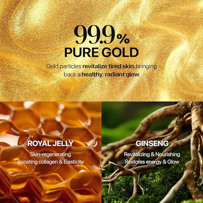 Nature Republic 2-Step Ginseng Gold Silk Hydrogel face Mask, Hydrating Overnight gold mask, Ginseng Niacinamide & Silk Amino Acid,Royal Jelly Extract, Holiday Gifts, Korean Skin Care 34.5g x4ea
