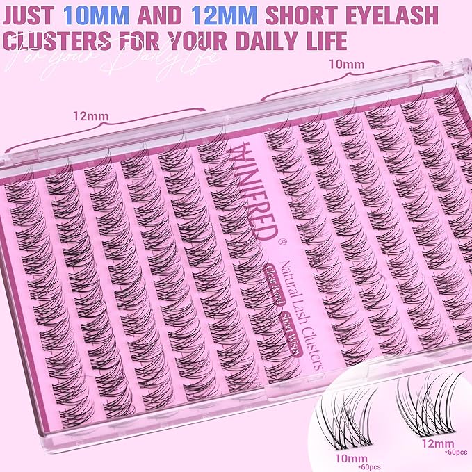 Winifred Natural Lash Clusters Wispy Eyelash Clusters 10-12mm Lashes Clusters C Curly Cluster Eyelash Extensions Clear Band Short Individual Lashes Natural Look Lash Extension