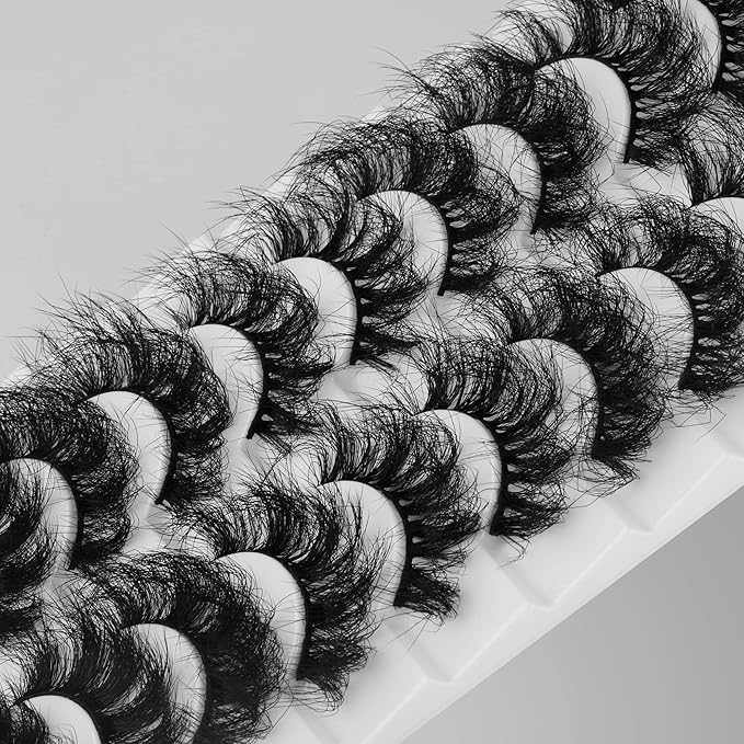 Mink Lashes D Curl Lashes Strips Fluffy False Eyelashes Full Volume Messy Fake Lashes 10 Pairs 5 Styles Mink Lash Pack