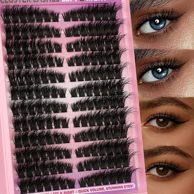 Lash Clusters Natural Wispy Eyelash Clusters C Curl Left&Right Cluster Eyelashes Extensions 120P Cluster Lashes DIY Individual Lash Extension Thin Band Cat Eye Lashes at Home