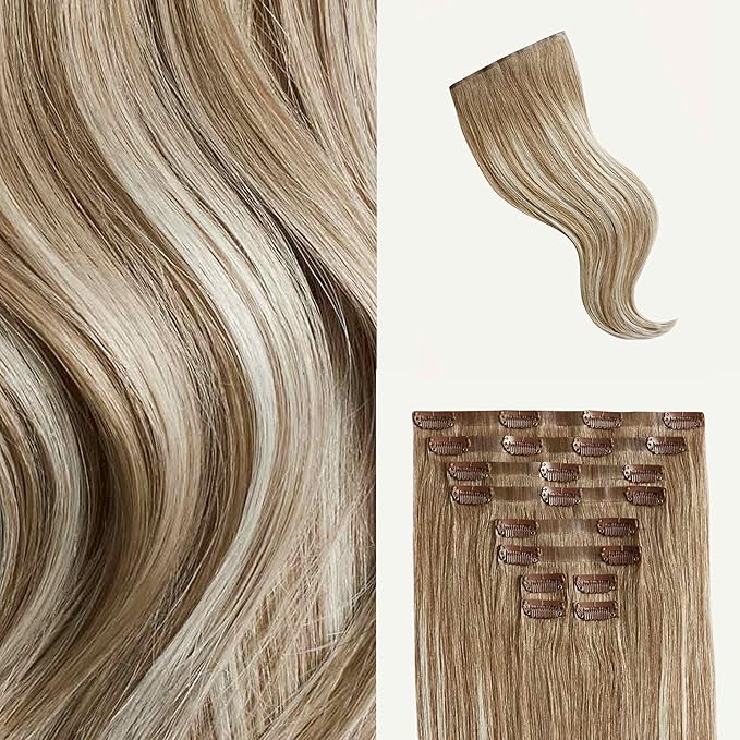 Luxy 100% Remy Human Hair - Seamless Clip-In Hair Extensions - Multi-Dimensional Color for Natural Blending, Adds Volume & Length 50 grams 12" Natural Blonde Balayage