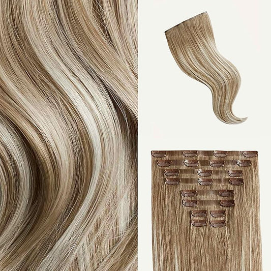 Luxy 100% Remy Human Hair - Seamless Clip-In Hair Extensions - Multi-Dimensional Color for Natural Blending, Adds Volume & Length 180 grams 20" Natural Blonde Balayage
