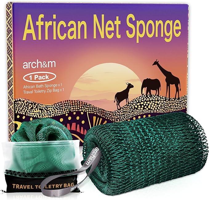African Net Sponge Authentic Exfoliating - Authentic African Bath Sponges with Knots Exfoliating Body Scrubber for Women Back Scrub Exfoliator for Shower Bathroom Accessories Forest Green by ARCH&M