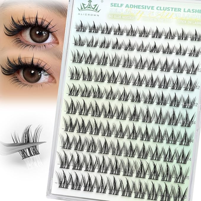 Self Adhesive Eyelashes Manga Lash Clusters 10MM-16MM No Glue Needed Eyelash Clusters Wispy Self Adhesive Lash Extensions Spiky Pre Glued Eyelash Extensions 100Pcs