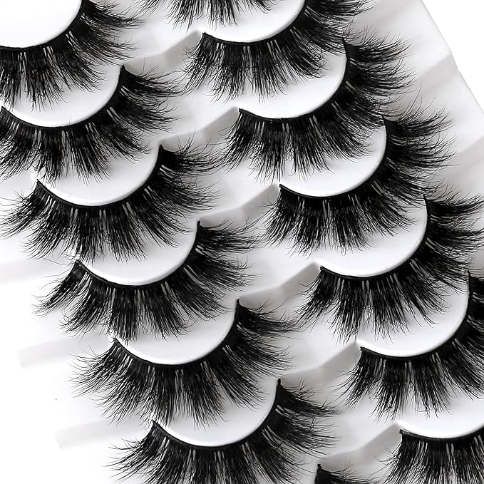 False Eyelashes 5D Fluffy Thick Dramatic Soft Faux Mink Lashes Volume Long Natural Wispy Reusable Makeup Fake Eye Lashes Pack 7 Pairs Happy Heartbeat(No.363)